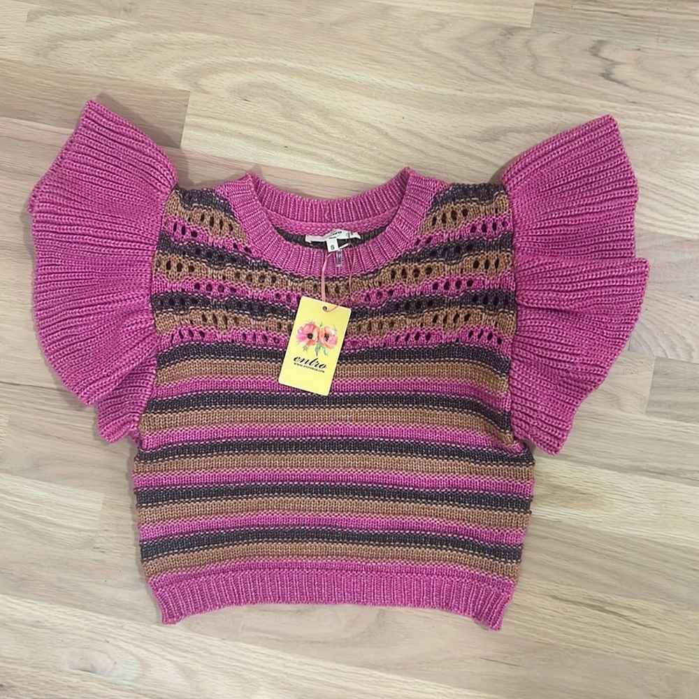 Carly sweater pink ruffle crop NWT